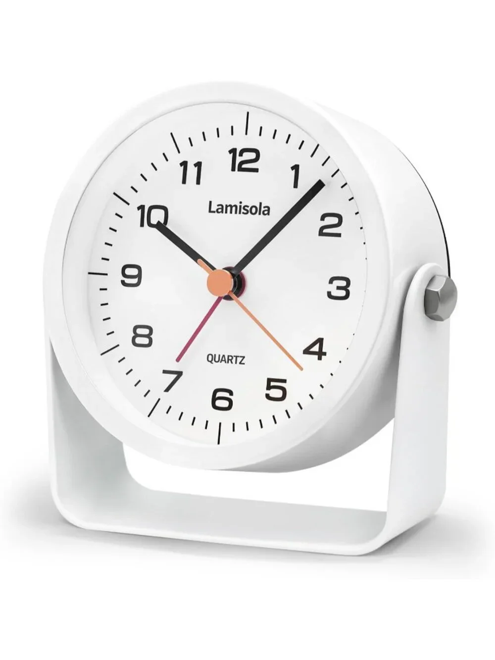 Home White Analog Quartz Battery Vintage Operated Silent Small Desk Alarm Clock